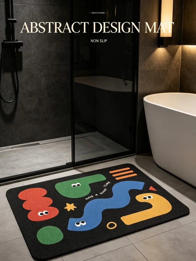 Modern Minimalist Fun Eyes Abstract Graphic Diatom Mud Bath Mat, No Fluff Instant Water Absorb Anti-Skid Bathroom Floor Pad, Sty