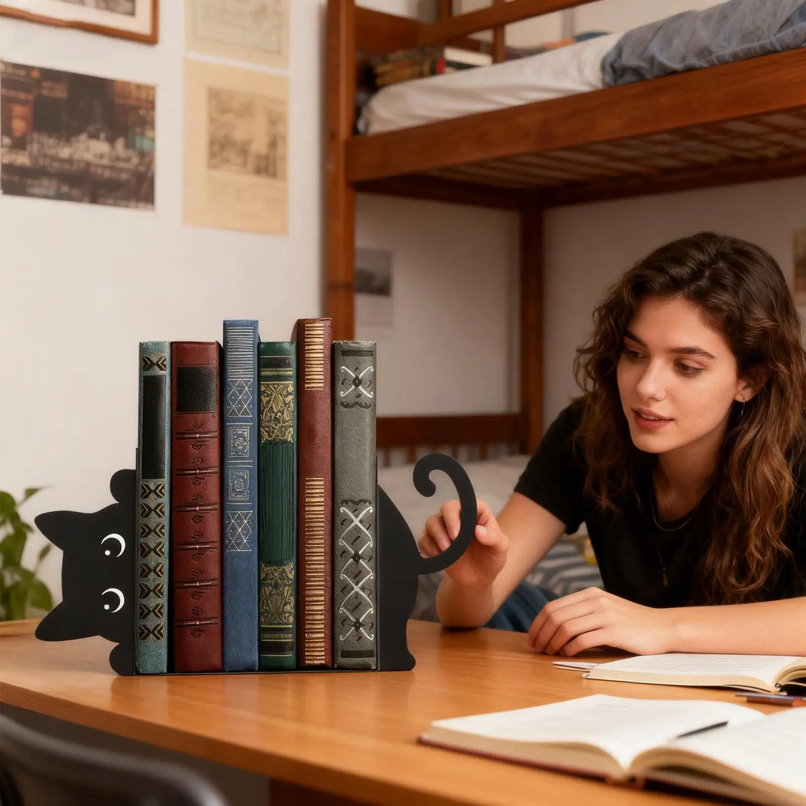 

Креативные металлические подставки для книг в форме кошки, милые держатели для книг в виде кошки, подставка для книг для дома, книжной полки, спальни