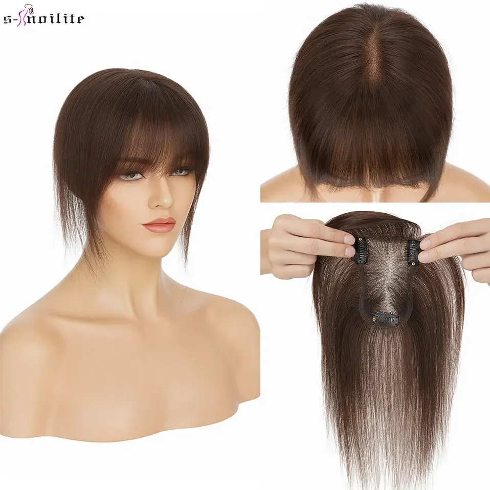 

S-noilite 8x11 см человеческие волосы челка топперы ручная работа центральная часть кружевной топпер для волос парик для женщин натуральные волосы