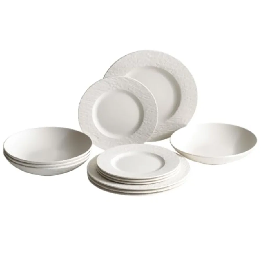 

Manufacture Rock Blanc 12-Piece Dinnerware Set, Service for 4, Dinner Plates, Salad Plates and Pasta Bowls, Premium Porcelain,