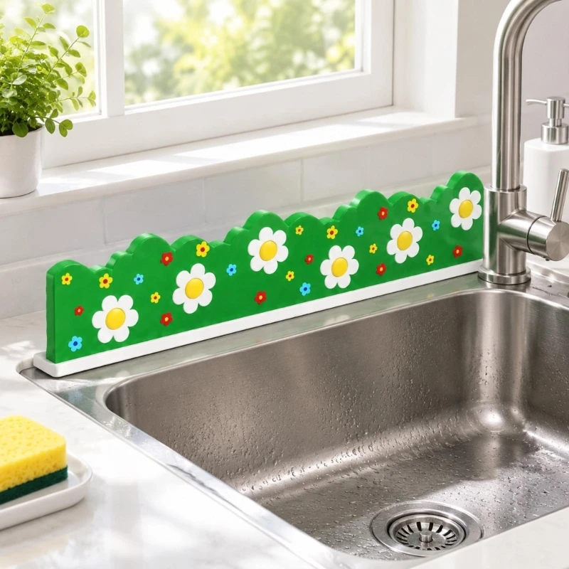 Flexible Kitchen Sink Water Divider with Suction-Cup Base, a Removable Barrier That Limits Water Spread Across Smooth Worktops