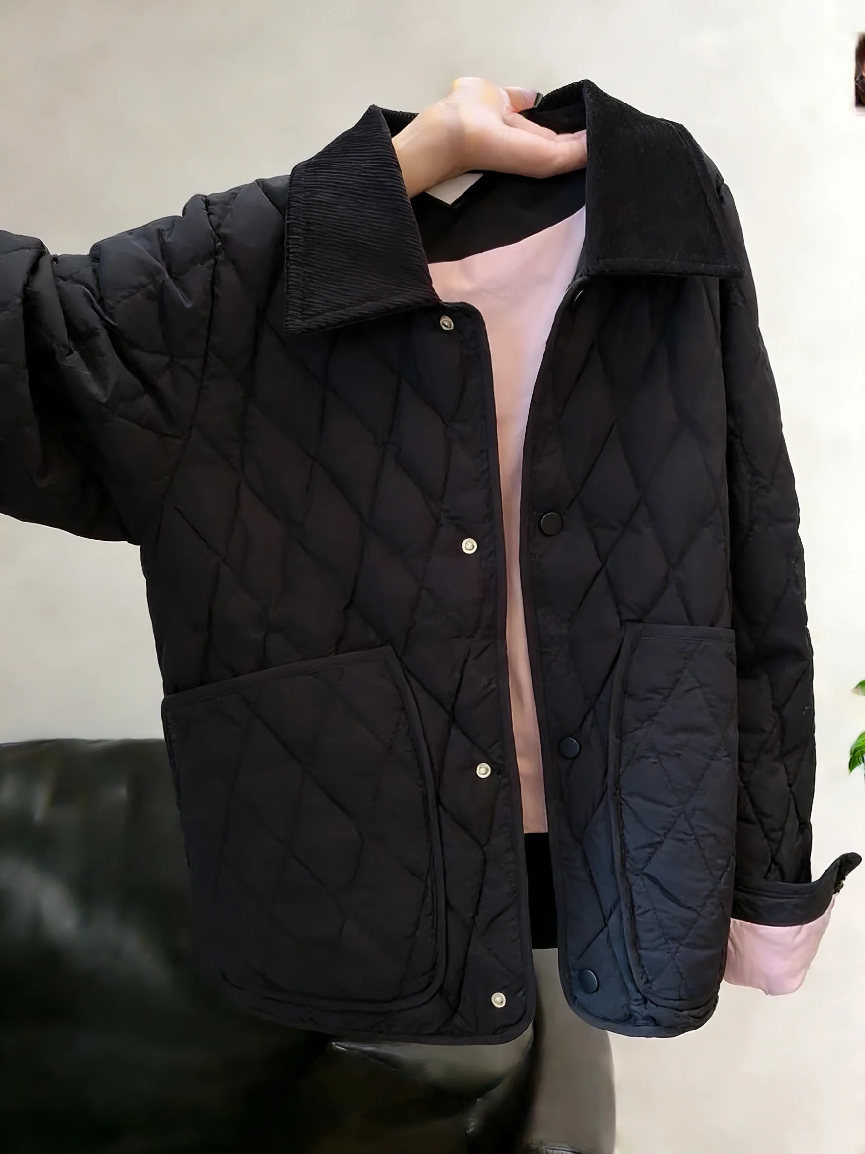 

Легкая свободная мужская хлопковая куртка с воротником и ромбовидным узором в индустриальном стиле для осени и зимы, повседневная верхняя одежда