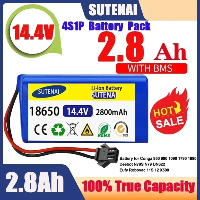 14.4V 6.8Ah Li-ion battery for Cecotec Conga Excellence 950 990 1090 Ecovacs Deebot DN621 601/605 Eufy RoboVac 35C Panda i7 V710