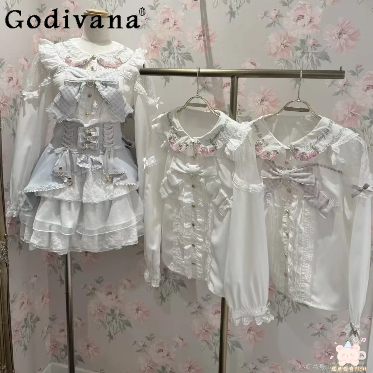 

Японская рубашка Liz, милый женский топ с большим бантом и клубничной вышивкой, облегающий топ с длинными рукавами, весенне-осенние новые женские блузки 2025