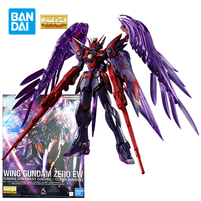 100% Bandai Gundam Model Kit MG 1/100 WING GUNDAM ZERO EW [CROSS CONTRAST COLORS/CLEAR PURPLE] Action Figure Toys for Boys Gift