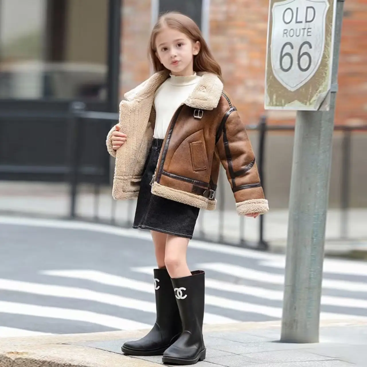 

New Winter Kids Leather Jacket Boys Girls Faux Fur Coat Thick Warm Fleece Outerwear Teen Children Top Clothes 2-15 Years