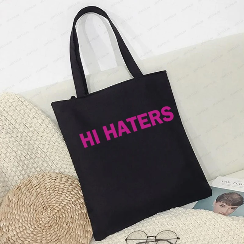 Hi Haters Letter Print Canvas Handbag High Street Cute Harajuku Shoulder Bag Women's Shopping Bag Fairy Large Capacity Bookbag