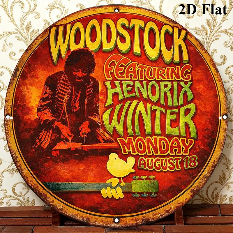 Single Vintage Music Festival And Hendrix Concert Wall Decor - Retro Round Sign Suitable for Home, Cafe, - Iconic Hendrix for Mu