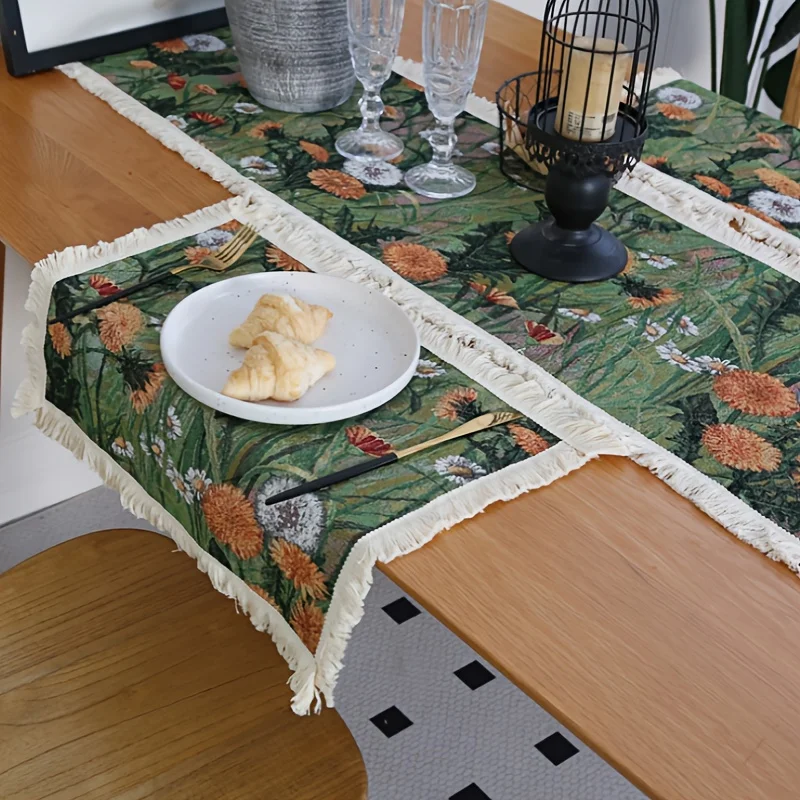 Bohemian Fringed Retro Table Runner Printed Tapestry Table Cover Home Decor for TV Stand Dining Table