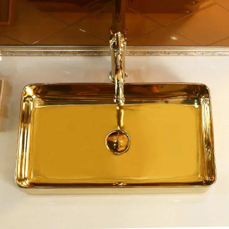 Royal luxury lavabo countertop gold art basin ceramic bathroom sink luxury gold wash basin