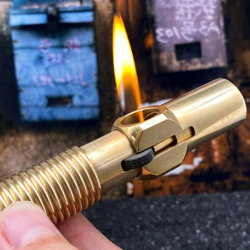 CNC Handmade originality brass screw oil lighter，Retro Retractable Windproof Gasoline kerosene Lighter -79*18 mm 100 g