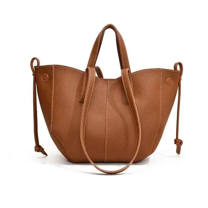 New Zipper Solid Color PU Handheld Tote Bag Large Capacity Fashionable Women\'s Bag Premium Single Underarm Sweet Shoulder Bag
