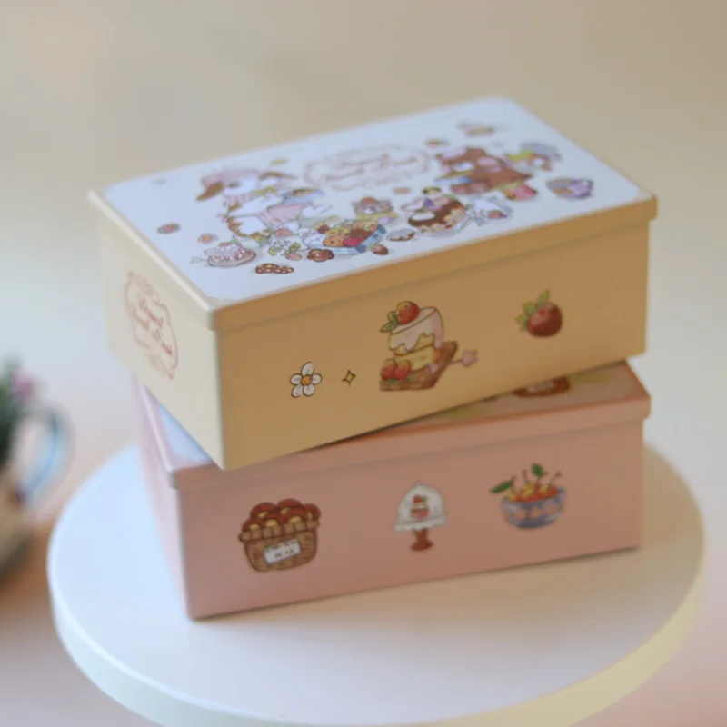 Small Cartoon Rabbit Right Angle Rectangular Tin Box Wedding Candy Packaging Gift Box Handmade Cookies Jewelry Storage Organizer