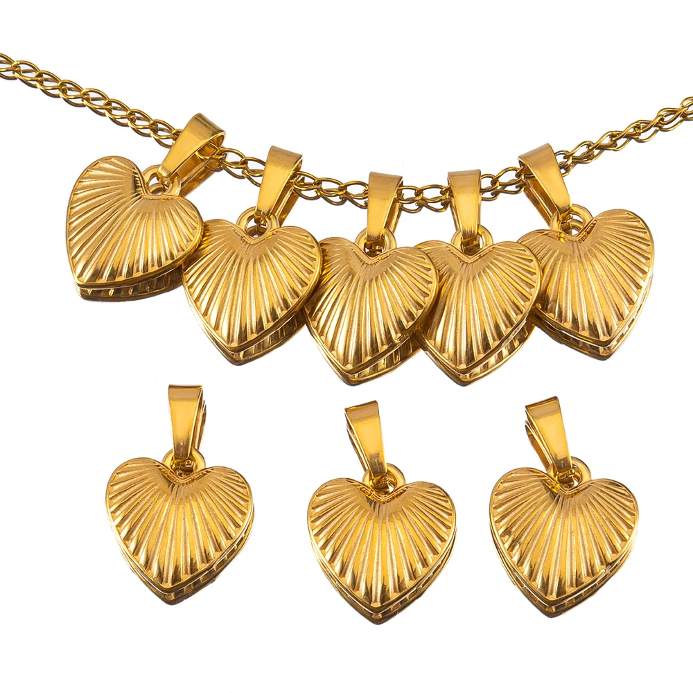 

5pcs Striped Heart Charm With Melon Seed Buckle Stainless Steel Love Pendants Earring Necklaces Choker DIY Jewelry Making Supply