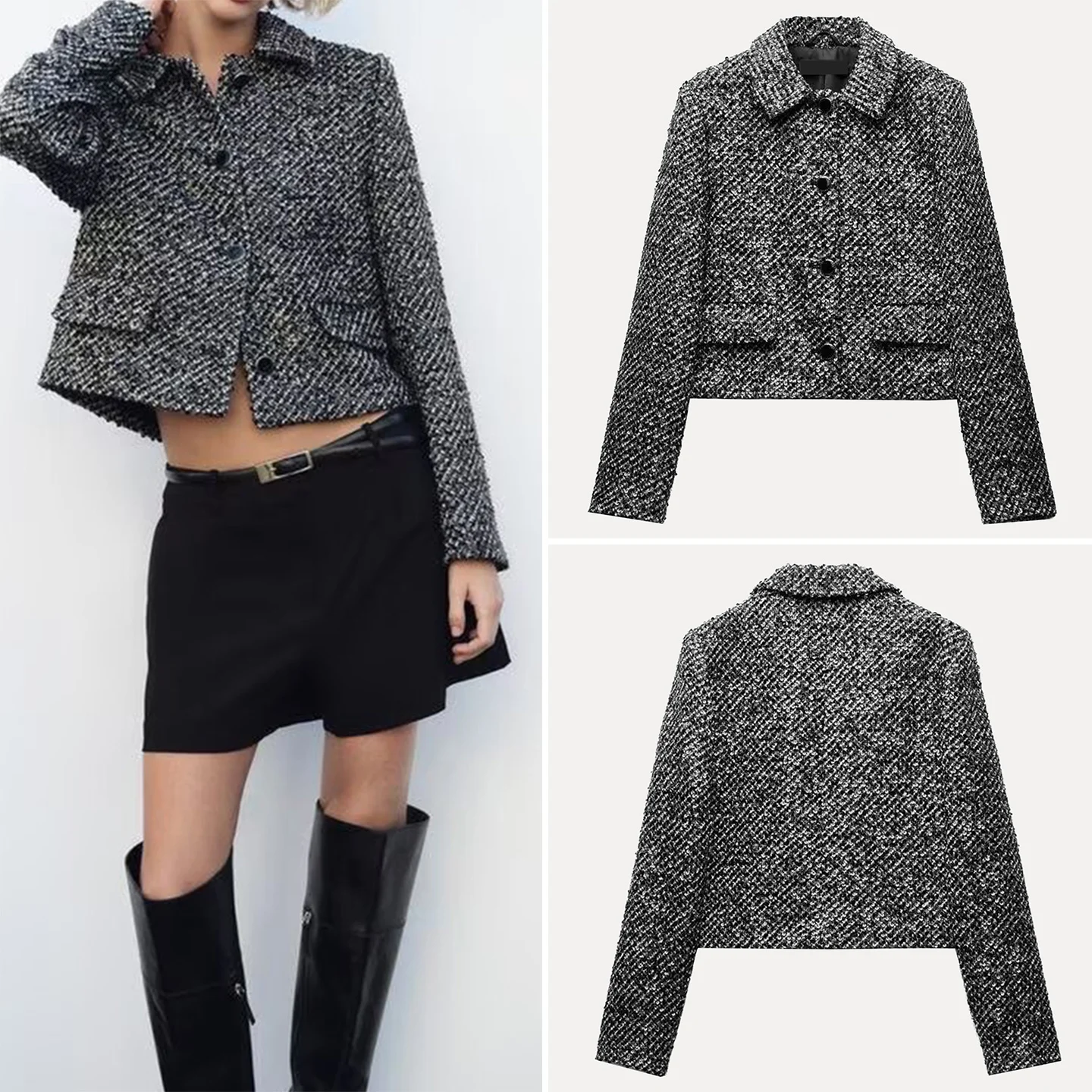 

Autumn 2025 Women's Long Sve awl Collar Texture Embellied Sequin Jaet Casual Sle ort Coat Z Brand