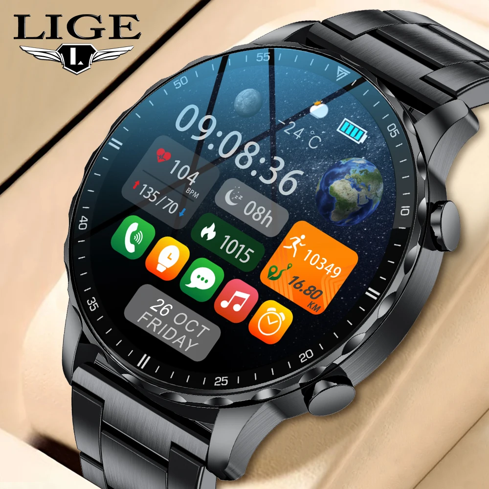 

LIGE Smart Watch 2024 For Android IOS Bluetooth Call IP68 Waterproof Smartwatch Dial Fitness Tracker Sports Digital Watches New