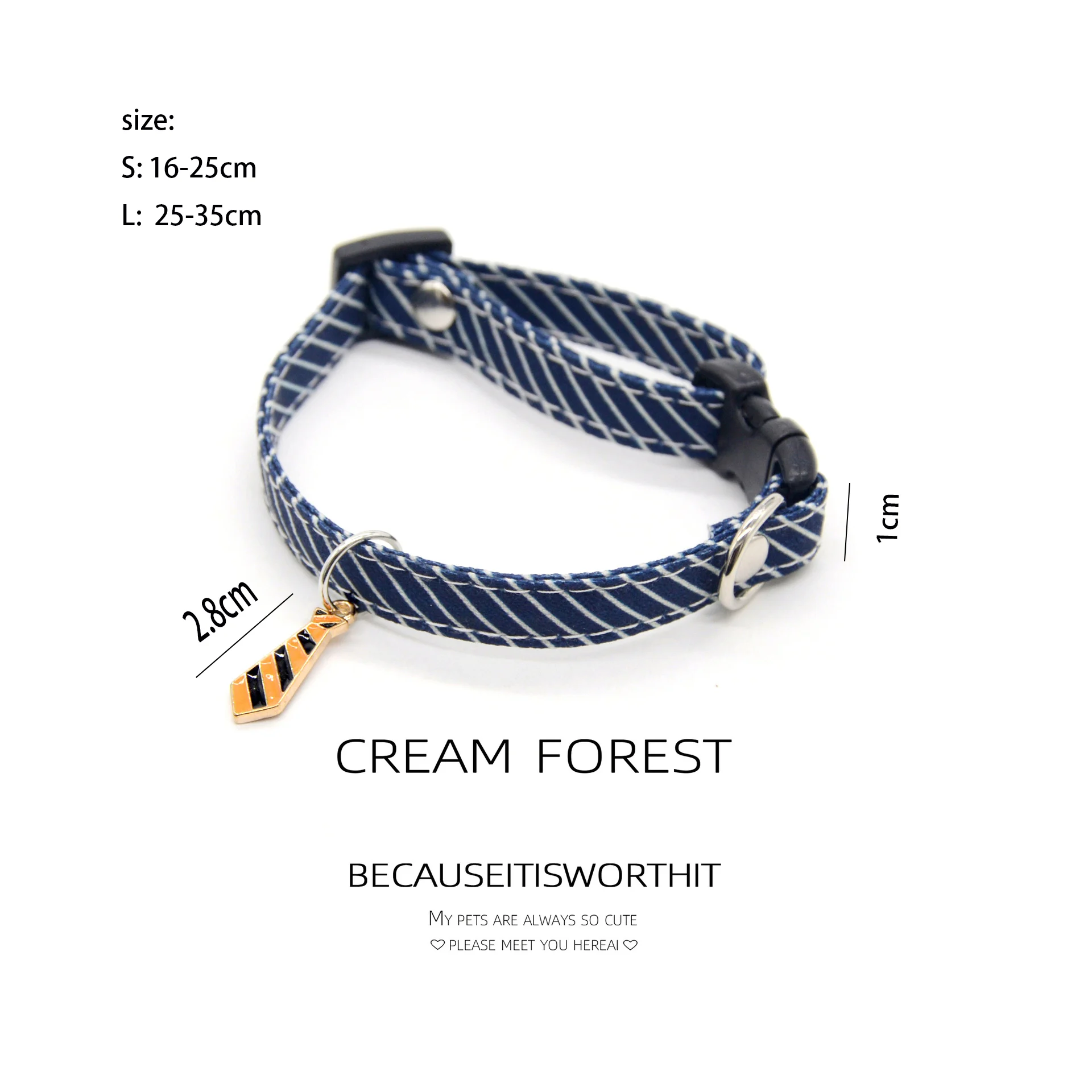 Collare per gatti in poliestere a righe 1 pc con ciondolo per cravatta-elegante accessorio per cani di piccola taglia