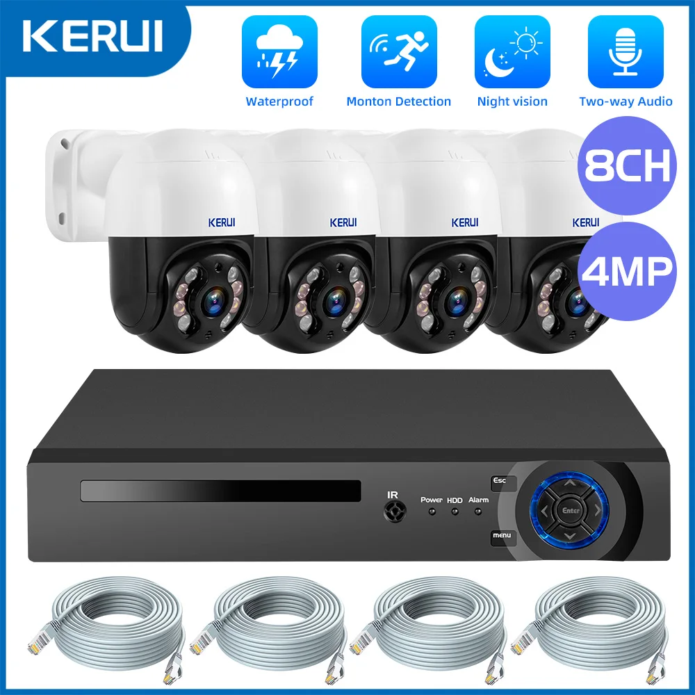 KERUI 2K 4MP 6MP HD POE Surveillance 8CH 16CH Camerasysteem Dual Lens PTZ WIFI IP Home Security 8CH POE NVR Video H.265 CCTV Kit
