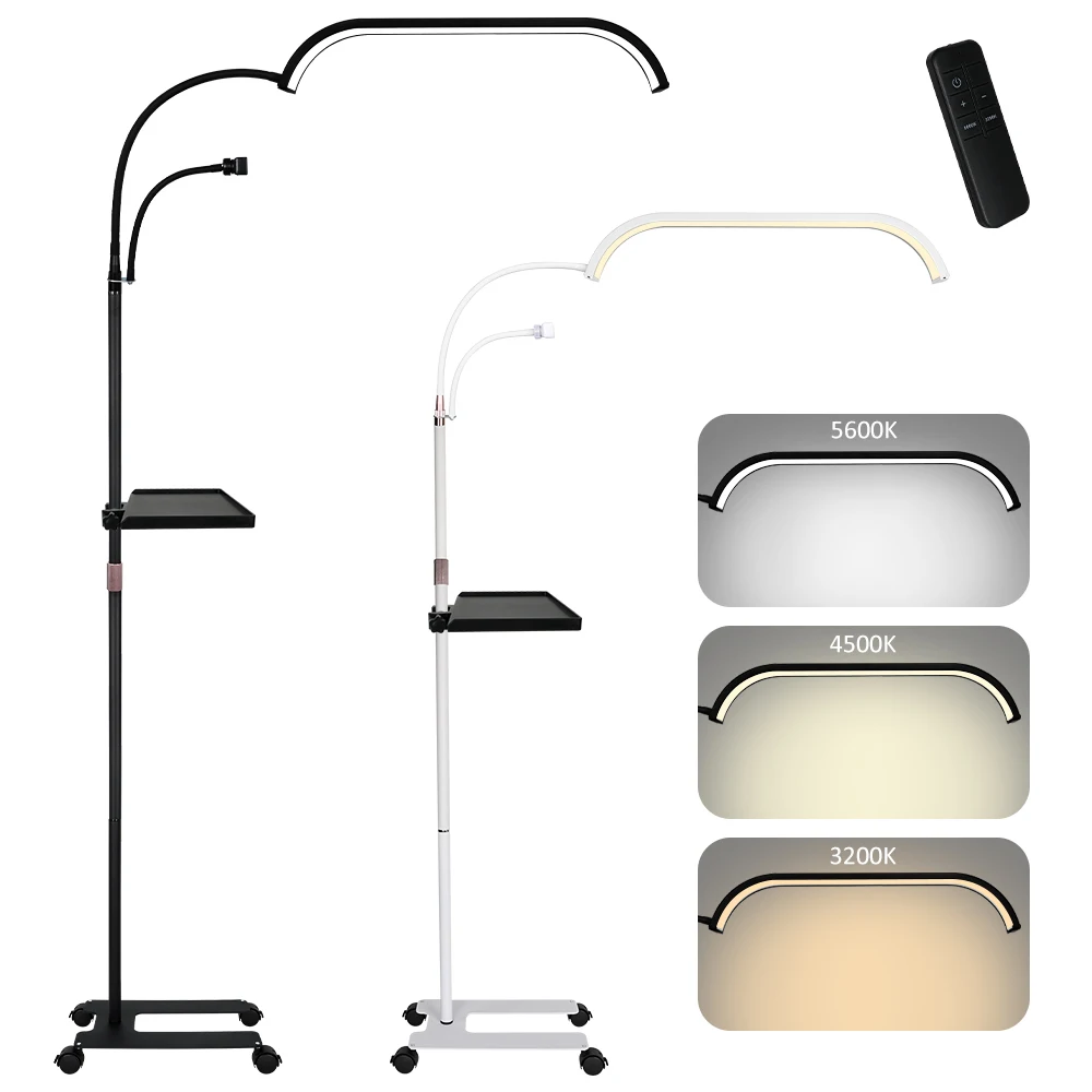 Luz de relleno de piso LED Dual de 23 pulgadas, soporte Flexible regulable de 36W, lámpara de pestañas de media luna con soporte para teléfono, ángulo de brazo oscilante ajustable