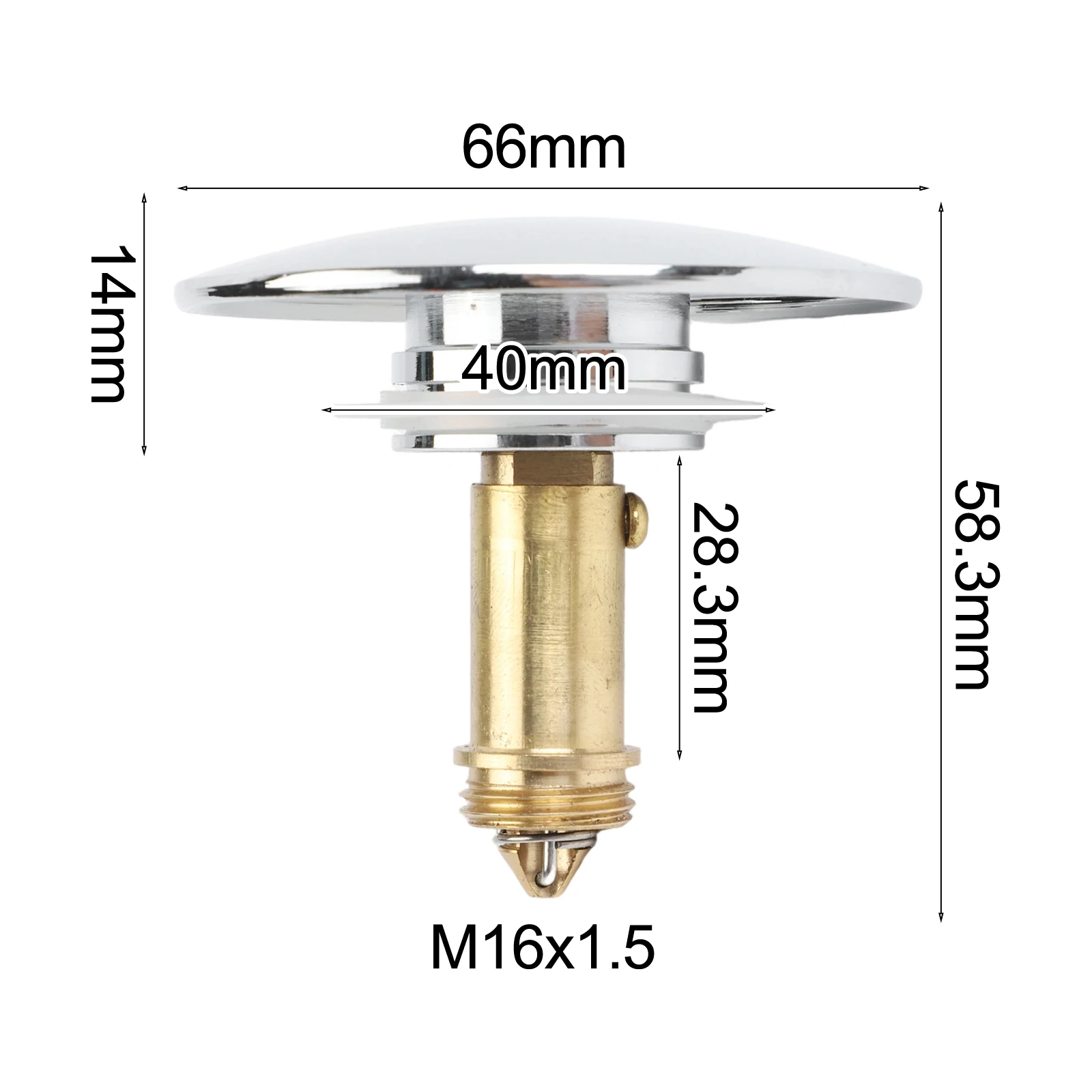 Up Basin Waste Kit with Chrome Finish Brass Components and Push Button Click Clack Drain Stopper for Standard Sink Mounting