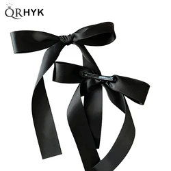 2Pcs Long Ribbon Black Hair Clip Ballet Girl Style French Pure Desire Bow Tie Ribbon Braid Hair New Headwear Hair Accessories