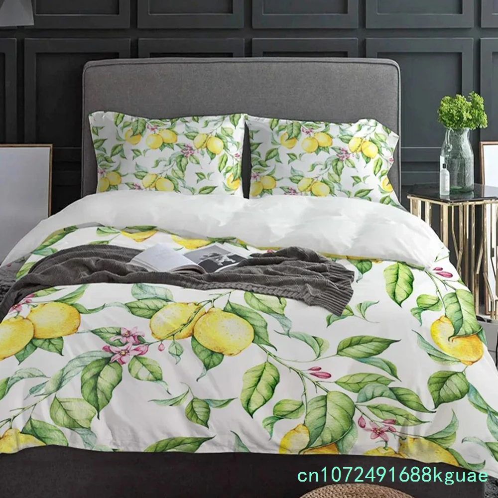Watercolor Lemon Fruit Bedding Set 3pcs Boys Girls Duvet Cover Pillowcase Kids Adult Quilt Cover Double Bed Set Home Textile