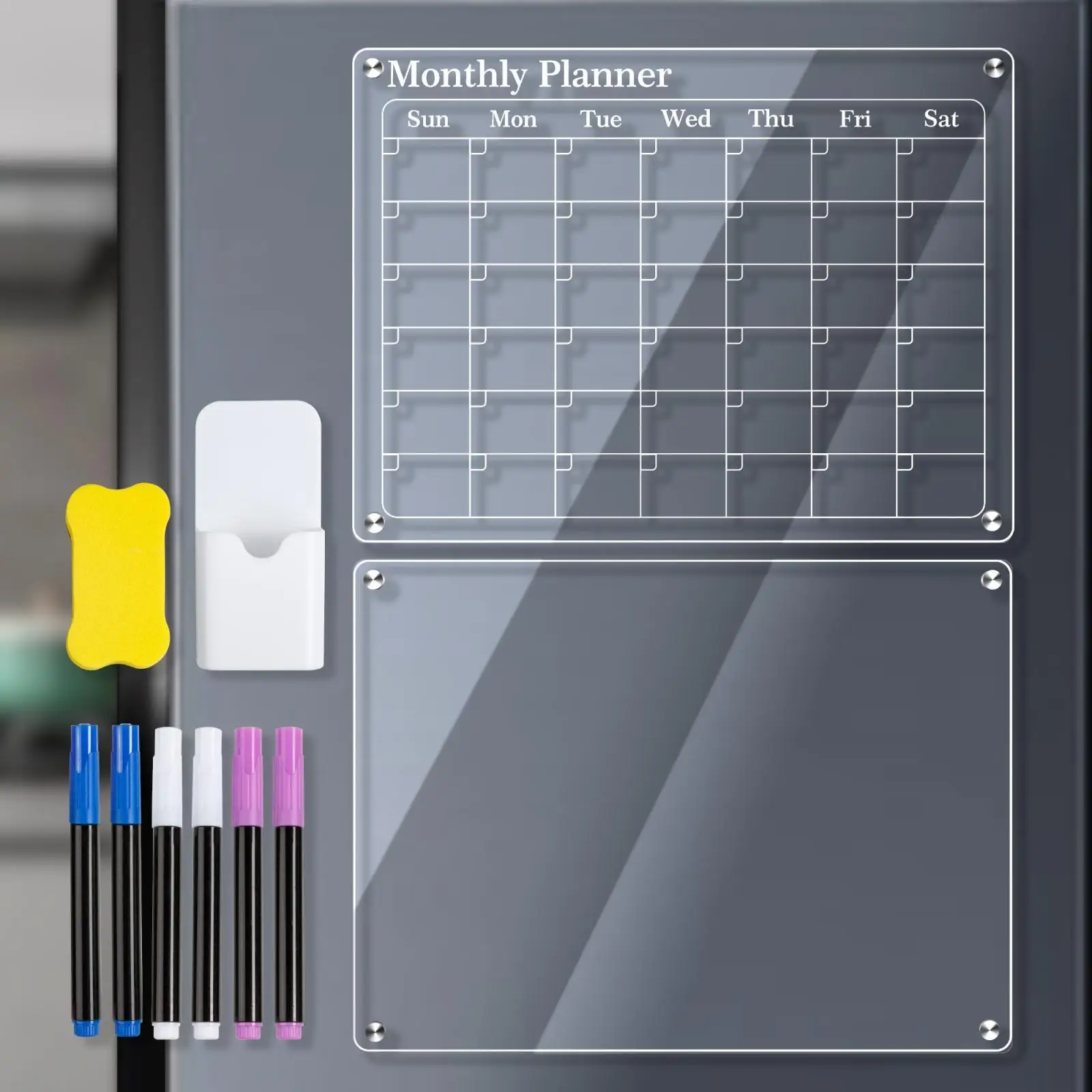 Acrylic Magnetic Board with Storage Base for Fridge Smooth Writing Surface Dry Erase Board for Goal Setting and Events