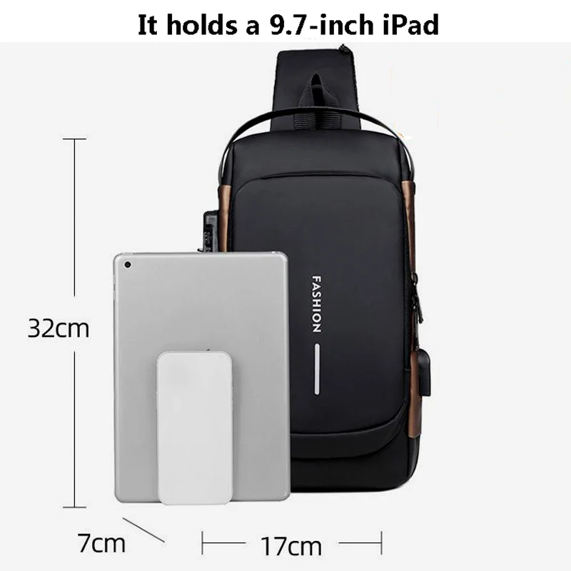 Geestock Men's Shoulder Bag Anti-Theft USB Multifunction Sling Chest Bag Crossbody Pack Travel Men's Fashion Motorcycle Bags