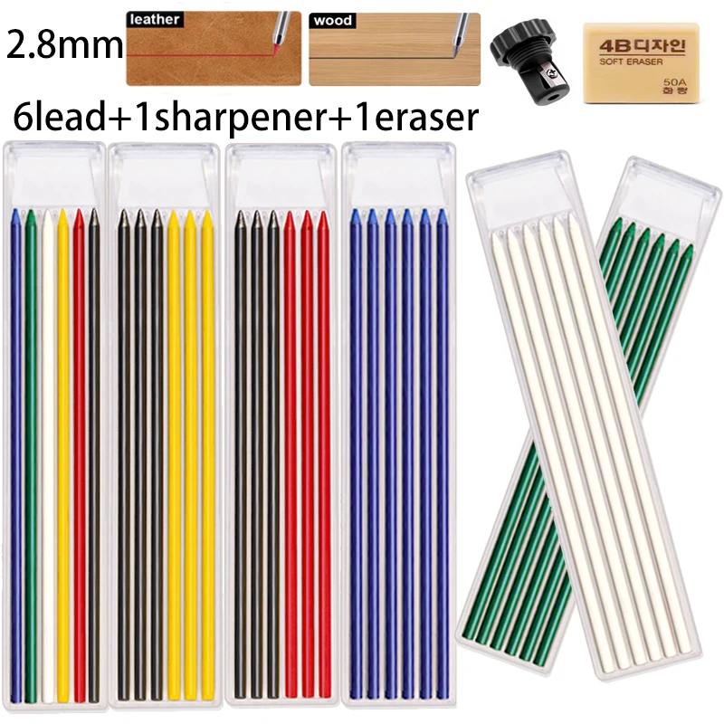 

1Box 2.8mm Woodworking Pencil Replacement Lead Set With Pencil Sharpener And Eraser, Suitable For Woodworking Pencils