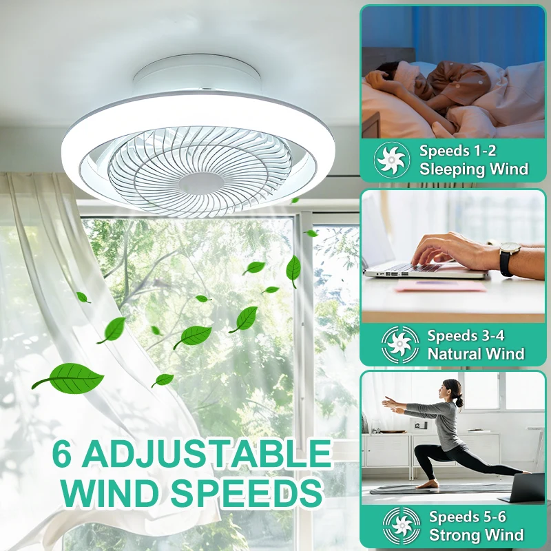 Modern Ceiling Fan With Light Remote Control APP 3 Color Dimmable Smart Fan Light 360° Rotating 6 Speed Chandelier Indoor Home
