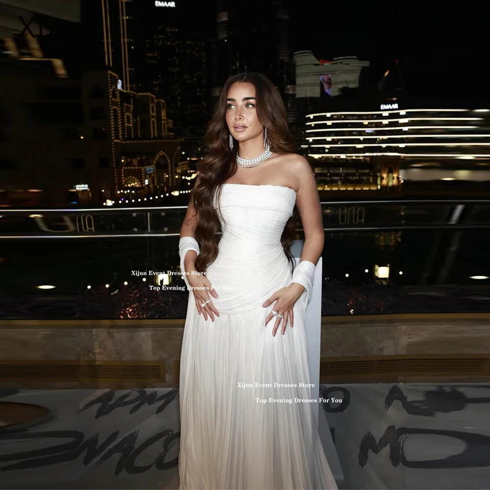 Xijun Luxury Chiffon Ivory Prom Dresses Strapless Pleated A-Line Formal Evening Dresses Dubai Prom Gowns 2026 Women Customized