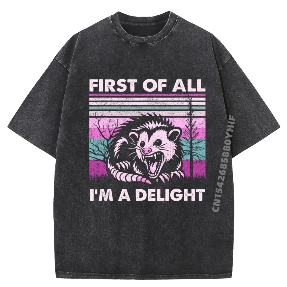 

First Of All I M A Delight Retro Purple Angry Opossum Possum Vintage T Shirts Fall Anime T Shirts Big Size Street Washed Shirt