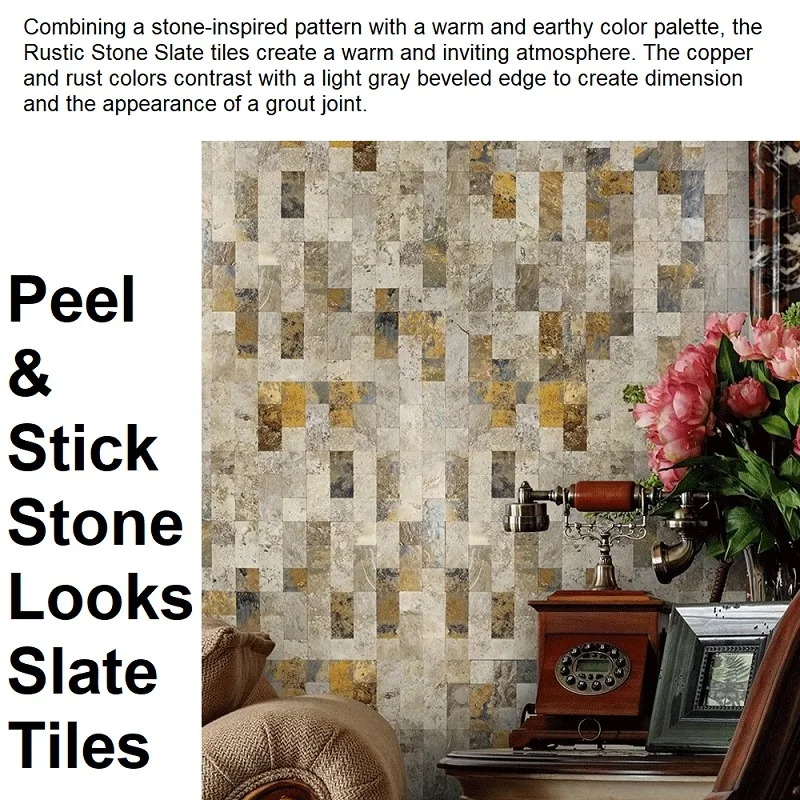 4mm Plastic Stone Siding, Peel and Stick Tiles Mosaics for Walls 30x30cm