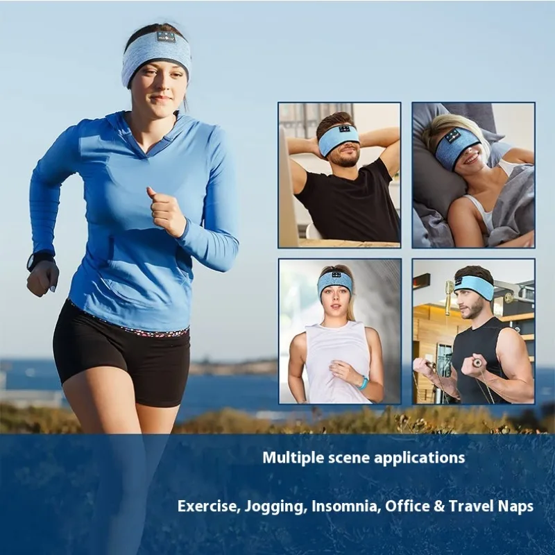  عصابة رأس رياضية بلوتوث لاسلكية، سماعات رأس مدمجة قابلة للإزالة وقابلة للغسل، قناع نوم متعدد الوظائف، غطاء عين موسيقي للجري #6