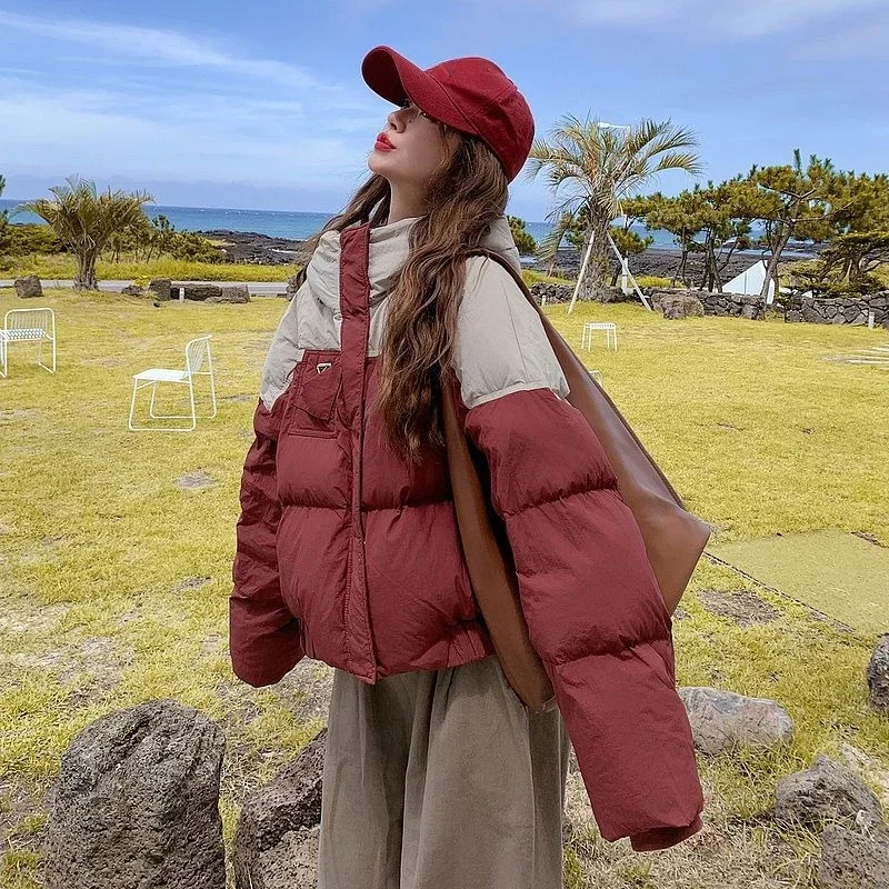 

Миниатюрная женская пуховая хлопковая парка 2025, свободная куртка с капюшоном и ветрозащитным термошаром для холодной погоды