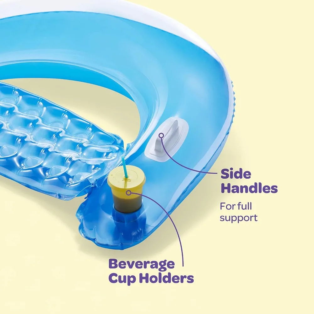 수영장 플로트 성인 팽창식 의자, 컵 홀더 및 핸들 포함, 행복한 다채로운 수영장 플로트