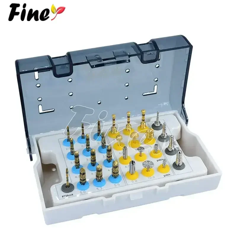 29pcs Osseodensification Burs Kit Dental Implant Drills with Tissue Punch Bone Saw Disk Membrane Diamond Coated Bur Drills