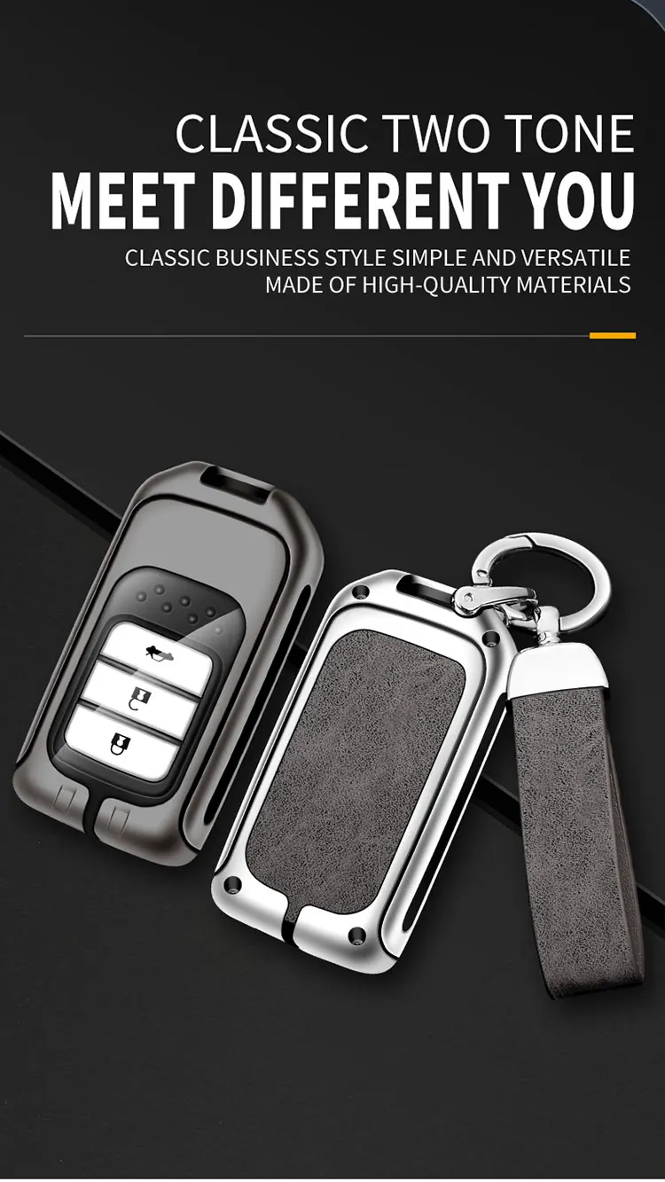 Zinklegierung Leder Autoschlüssel Fall Abdeckung Shell Fob Halter für Honda Civic 10th City Accord 9th CRV Odyssey Vezel Auto Zubehör – Detail 3
