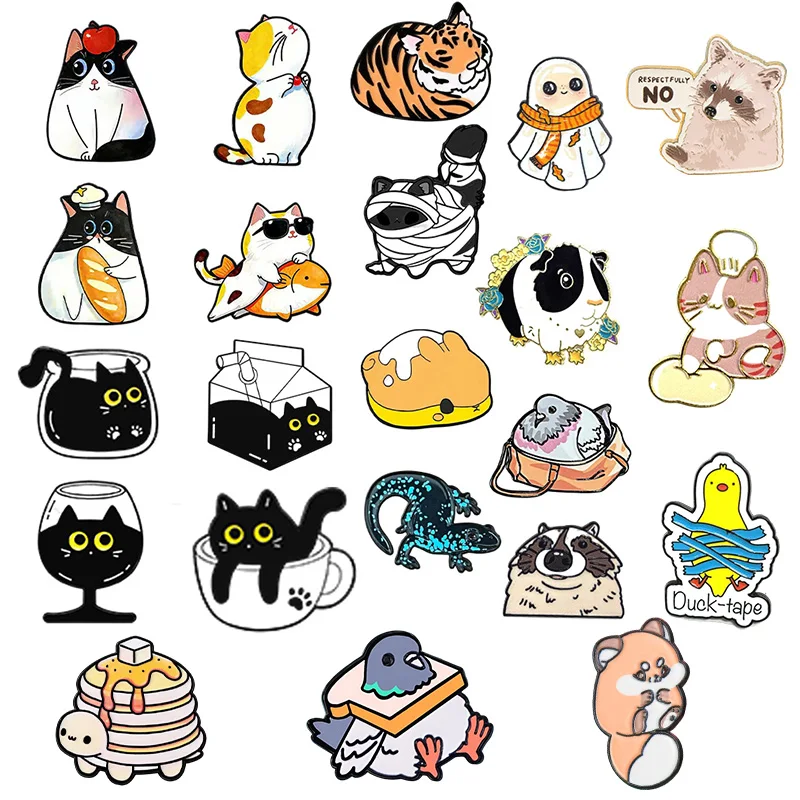 Kawaii Katzen- & Tier-Emaille-Pin-Set, Lustige Cartoon-Anstecknadeln, Niedliche Haustier-Abzeichen für Kleidung, Modische Accessoires Geschenke – Detail 1
