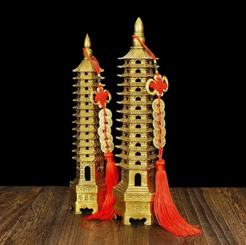 Feng Shui Copper China Buddhist Wenchang Pagoda Tower Crafts Buddhism Statue