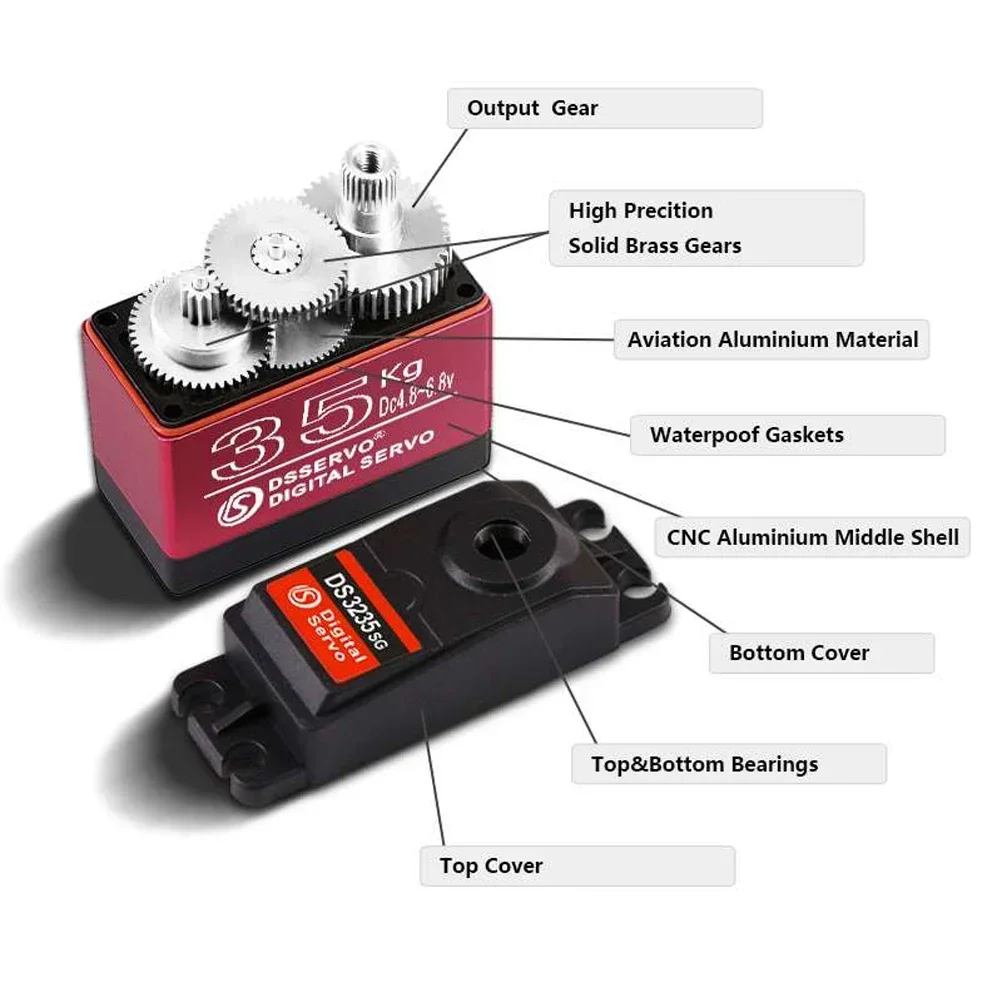 DS3235 Digital Servo 35KG torsi tinggi IP66 tahan air gigi logam penuh untuk 1:8 1:10 1:12 Robot kendaraan Crawler mobil RC 180/270 °