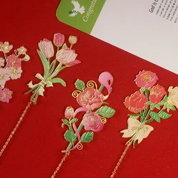1/4pcs flowers hollow metal bookmark, rose flower language bookmark rose tulip cherry blossom literature and art fresh