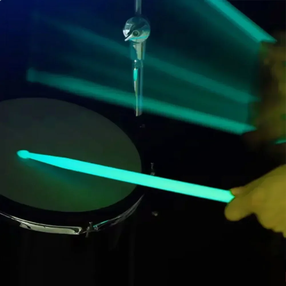 1Pair 5A Luminous Drumstick Fluorescent Drums Stick Parts Classic Waterdrop Tip Nylon Neon Colored Glowing Drum Sticks