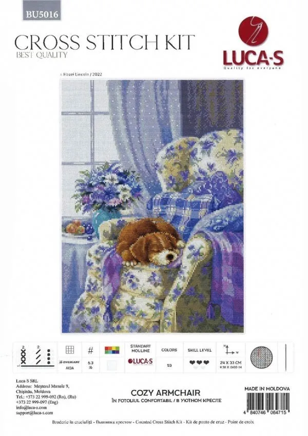 Cross stitch Kit 14CT Canvas Cross Stitch Embroidery Set Craft 23-Luca-S BU5016 A sleeping dog on the sofa Cross Stitch Set