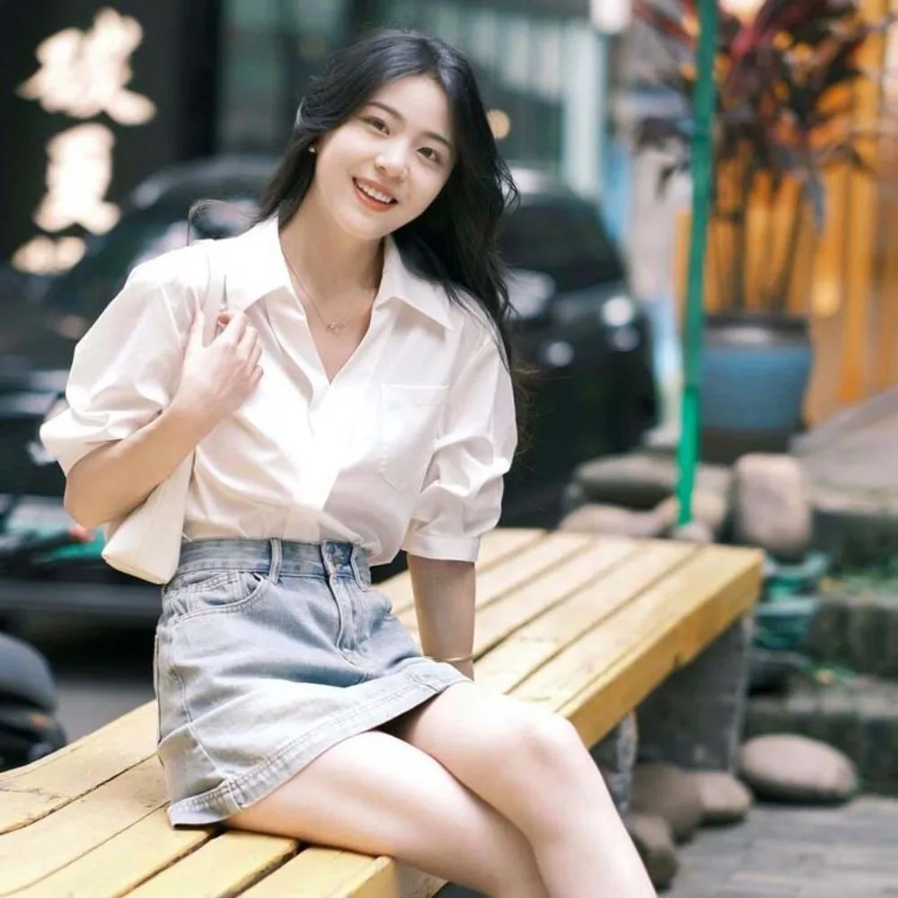 V-neck Long Sleeve Shirts Tops Short Slim Fit White Korean Style Blouse Simple Loose Clothing Sleeves Slim Buttons Shirts