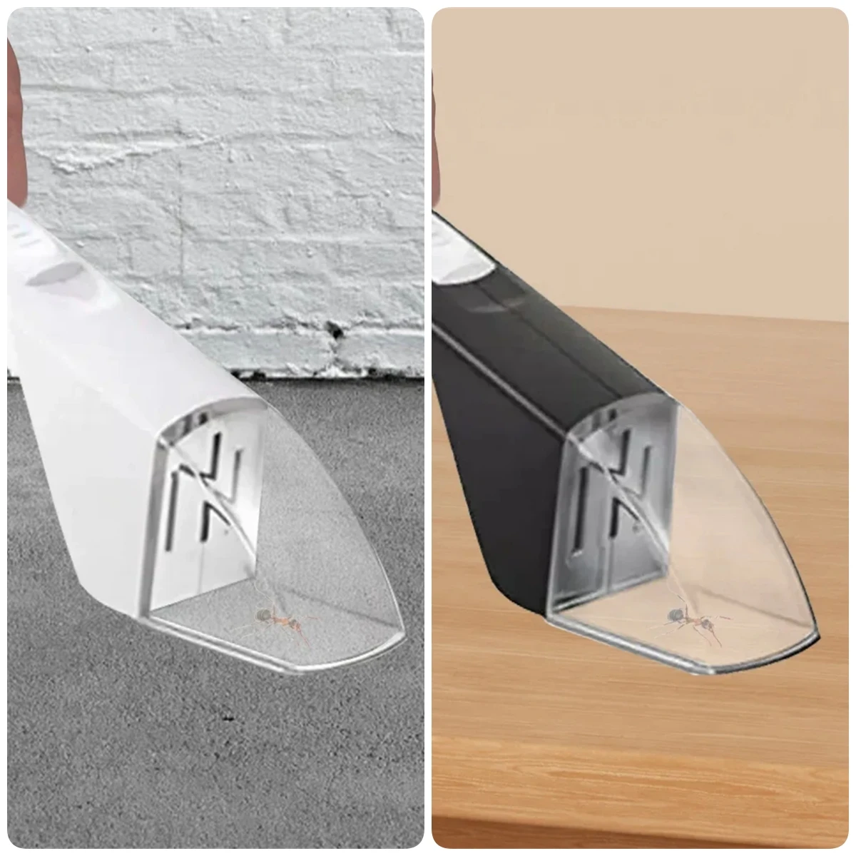 1 unidad de receptor de insectos de cabeza transparente, portátil, mango blanco/negro, tipo empuje, observador de insectos, atrapamoscas de araña para interiores/exteriores