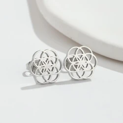 Sacred Geometry Seed Of Life Earrings Stainless Steel Hollow Flower Stud Earrings