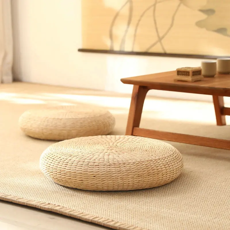 Japanese Style Round Tatami Cushion Yoga Meditation Floor Cushions Handmade Pillow Floor Natural Straw Cushion Decor Mat Sit