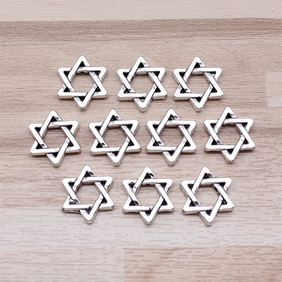 IFOCUS 10 Stück/Lot Davidstern-Perlen für DIY-Schmuckherstellung, Zinklegierung, 15 x 14 mm/0,59 x 0,55 Zoll