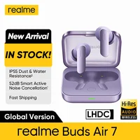 Versión Global realme Buds Air 7 TWS auricular 52dB cancelación de ruido 52 horas de duración de la batería 12,4mm controlador de graves LHDC 5,0 IP55